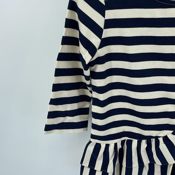 J. Crew striped scoop neck asymmetrical ruffle peplum hem 3/4 sleeve top sz XS - Picture 3 of 6